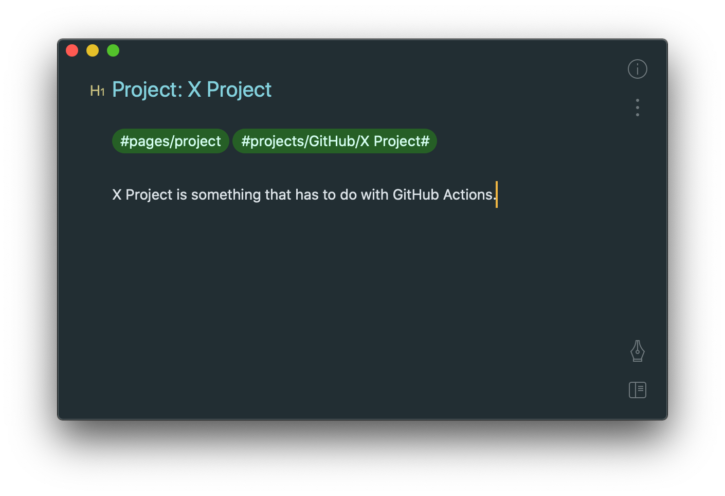 A screenshot showing a home page for the “#projects/GitHub/X Project” tag